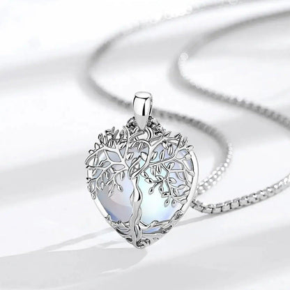 925 Silver Wicca Tree of Life Pagan Goddess Necklace with Moonstone and Malachite Healing Crystal Stone Spiritual Jewelry-MoonChildWorld