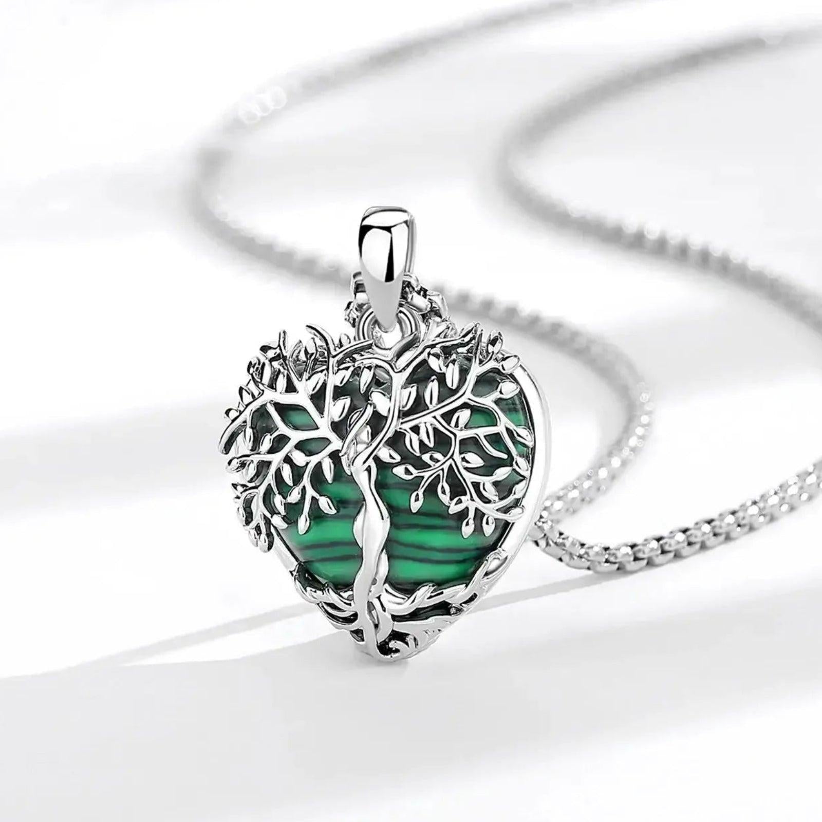 925 Silver Wicca Tree of Life Pagan Goddess Necklace with Moonstone and Malachite Healing Crystal Stone Spiritual Jewelry-MoonChildWorld