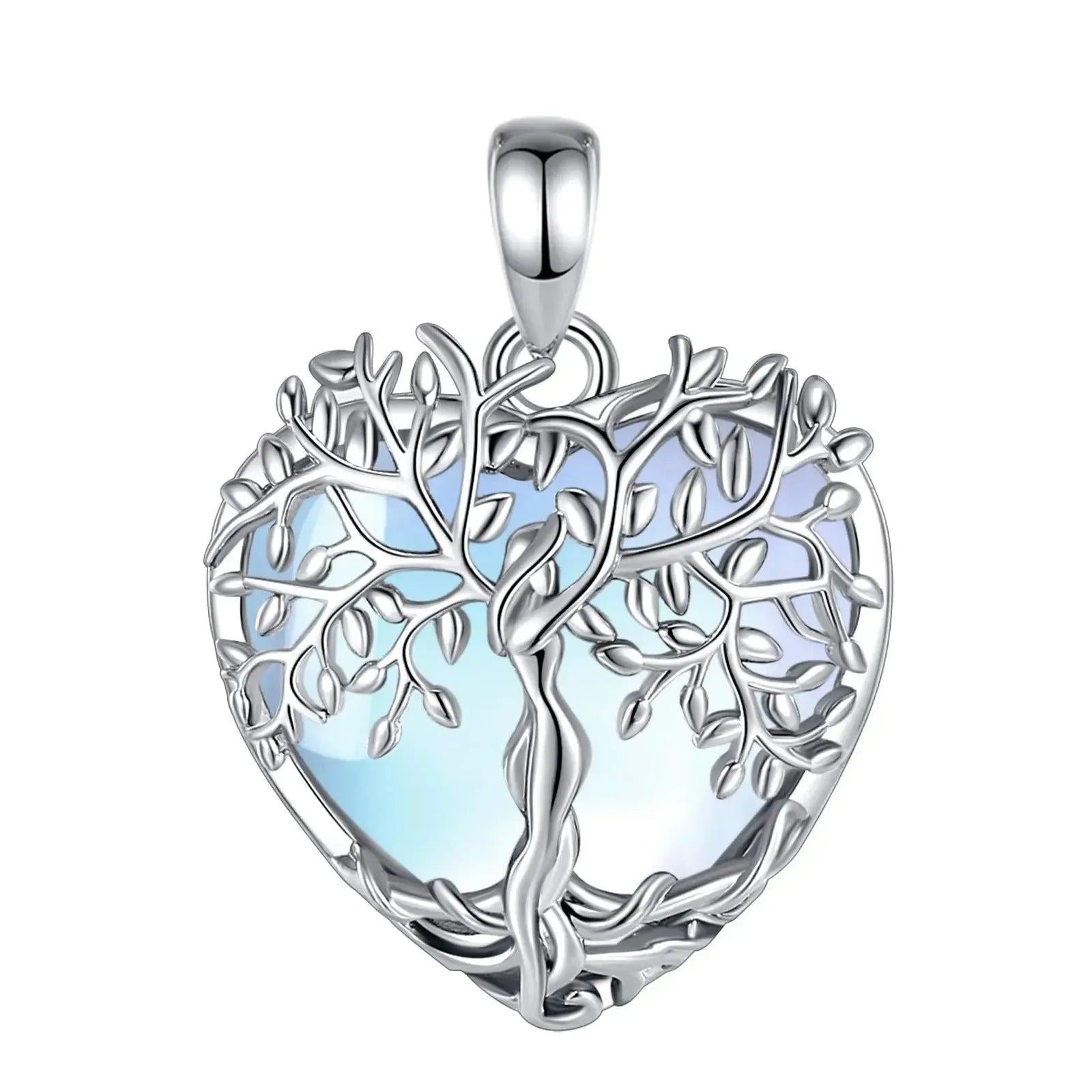 925 Silver Wicca Tree of Life Pagan Goddess Necklace with Moonstone and Malachite Healing Crystal Stone Spiritual Jewelry-MoonChildWorld
