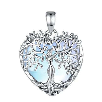 925 Silver Wicca Tree of Life Pagan Goddess Necklace with Moonstone and Malachite Healing Crystal Stone Spiritual Jewelry-MoonChildWorld