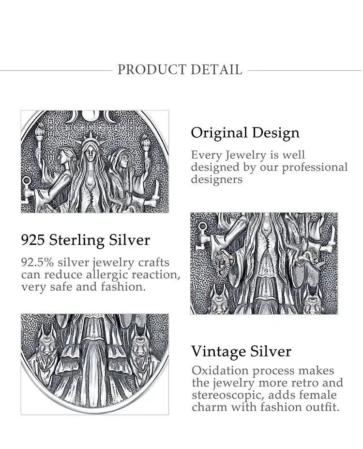 925 Silver Wicca Triple Moon Goddess Necklace Hecate Goddess Necklace Pagan Triple Goddess Jewelry-MoonChildWorld