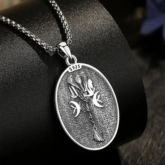 925 Silver Wicca Triple Moon Goddess Necklace Hecate Goddess Necklace Pagan Triple Goddess Jewelry-MoonChildWorld