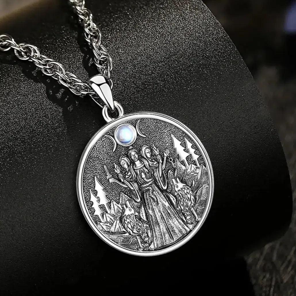 925 Silver Wicca Triple Moon Goddess Necklace Hecate Goddess Necklace Pagan Triple Goddess Jewelry-MoonChildWorld