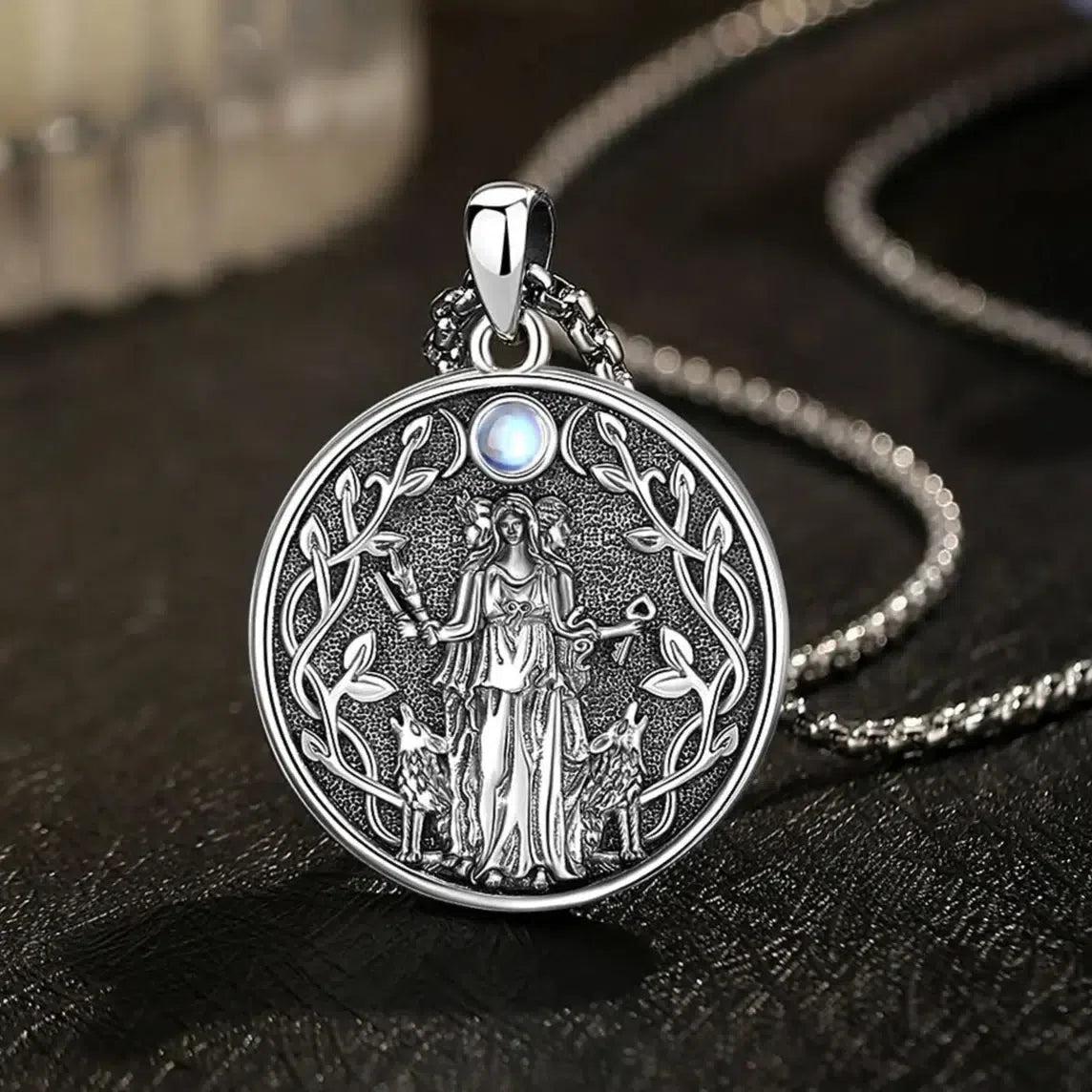 925 Silver Wicca Triple Moon Goddess Necklace Hecate Goddess Necklace Pagan Triple Goddess Jewelry-MoonChildWorld