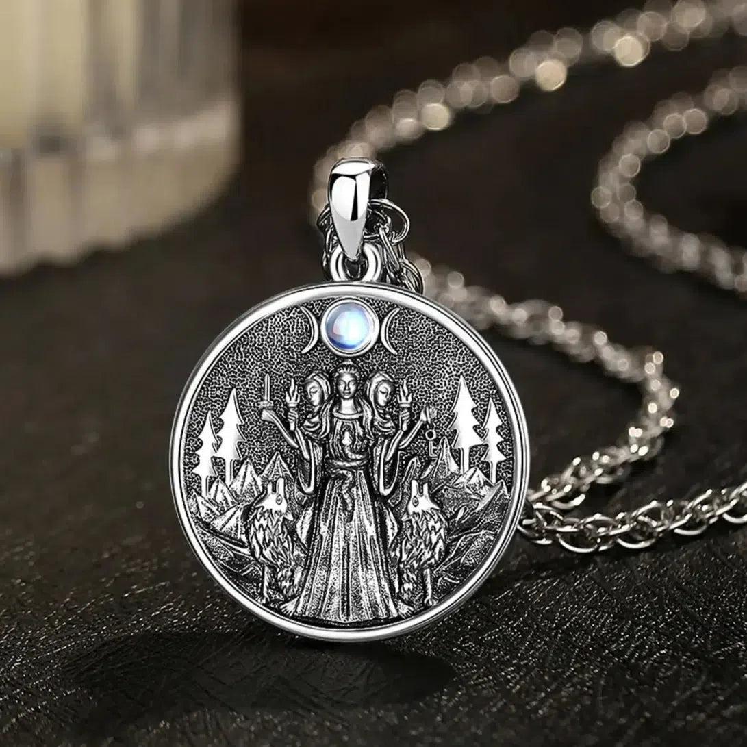 925 Silver Wicca Triple Moon Goddess Necklace Hecate Goddess Necklace Pagan Triple Goddess Jewelry-MoonChildWorld