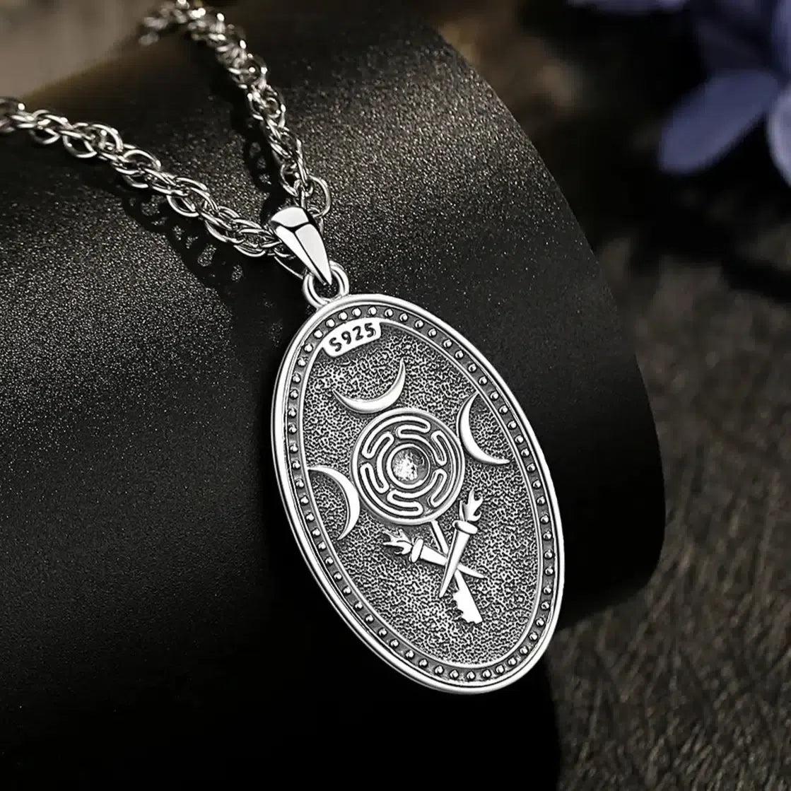 925 Silver Wicca Triple Moon Goddess Necklace Hecate Goddess Necklace Pagan Triple Goddess Jewelry-MoonChildWorld