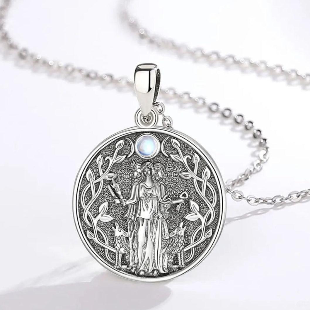 925 Silver Wicca Triple Moon Goddess Necklace Hecate Goddess Necklace Pagan Triple Goddess Jewelry-MoonChildWorld