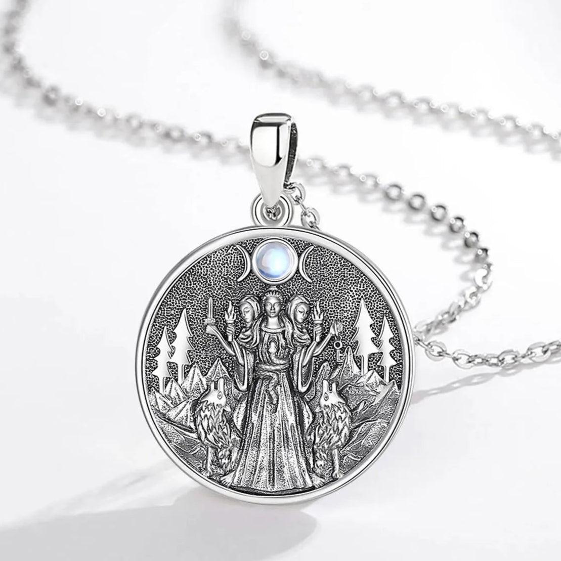 925 Silver Wicca Triple Moon Goddess Necklace Hecate Goddess Necklace Pagan Triple Goddess Jewelry-MoonChildWorld