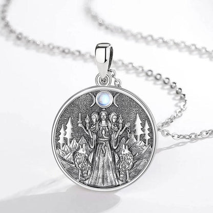 925 Silver Wicca Triple Moon Goddess Necklace Hecate Goddess Necklace Pagan Triple Goddess Jewelry-MoonChildWorld