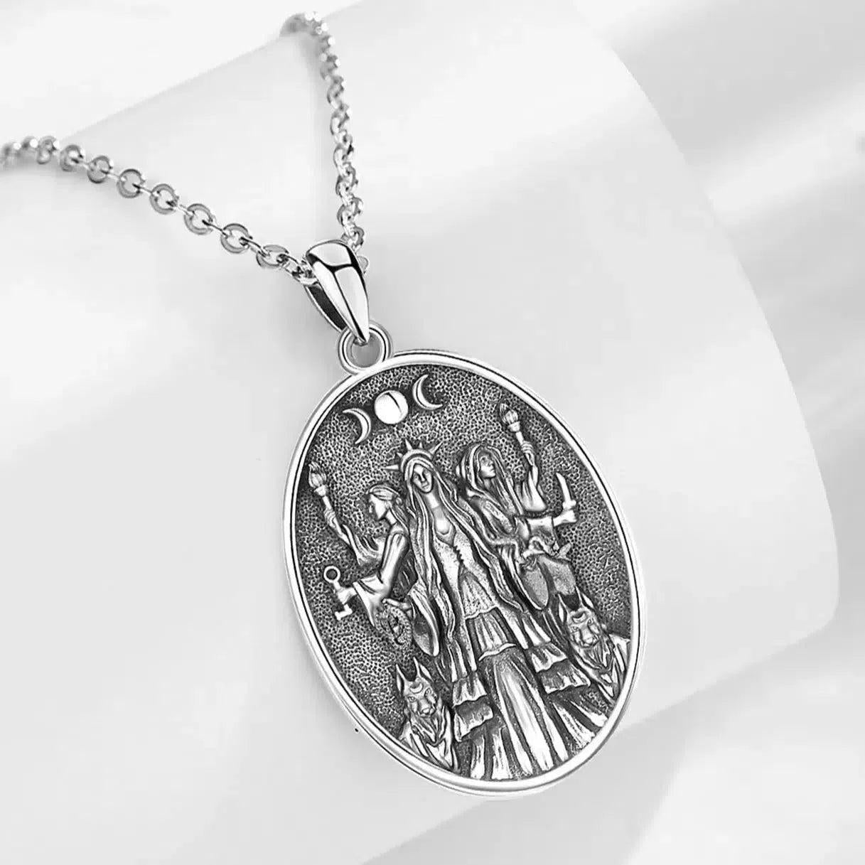 925 Silver Wicca Triple Moon Goddess Necklace Hecate Goddess Necklace Pagan Triple Goddess Jewelry-MoonChildWorld