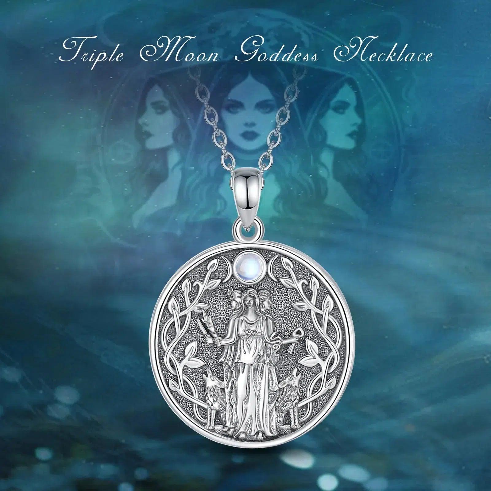 925 Silver Wicca Triple Moon Goddess Necklace Hecate Goddess Necklace Pagan Triple Goddess Jewelry-MoonChildWorld
