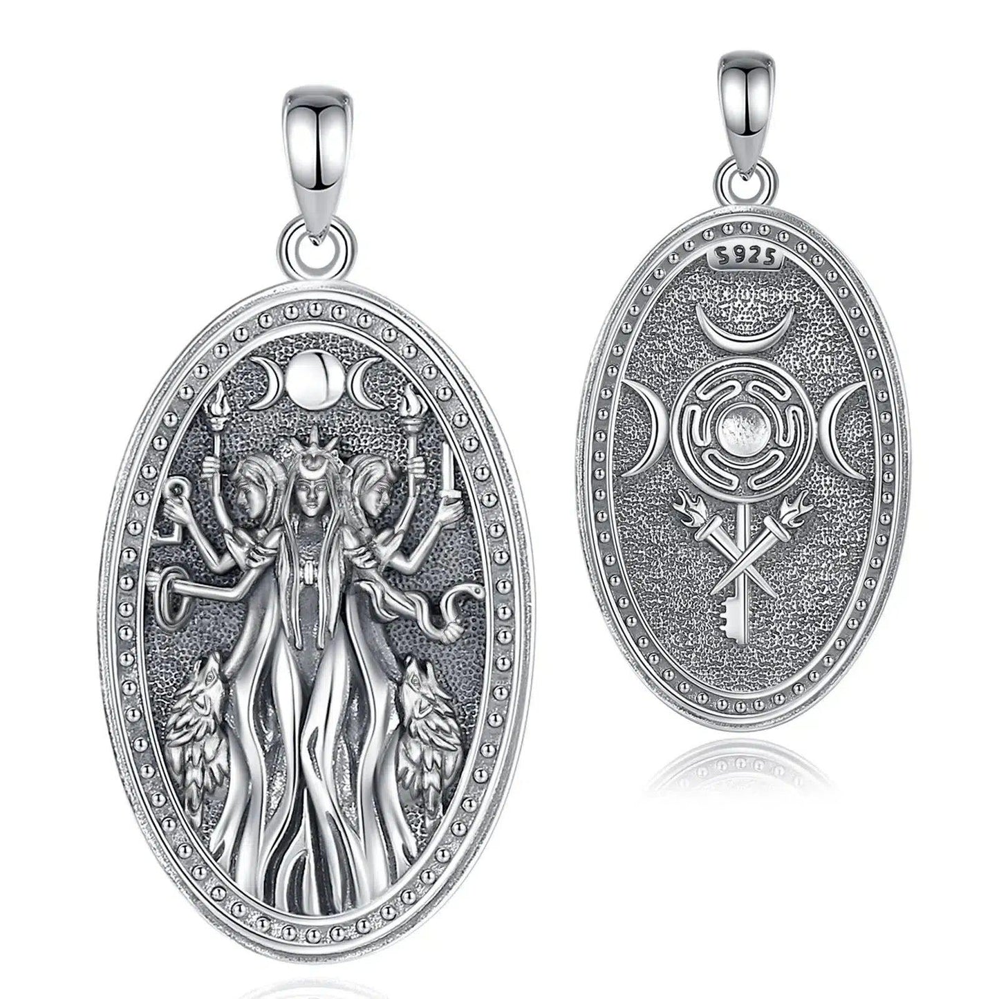 925 Silver Wicca Triple Moon Goddess Necklace Hecate Goddess Necklace Pagan Triple Goddess Jewelry-MoonChildWorld