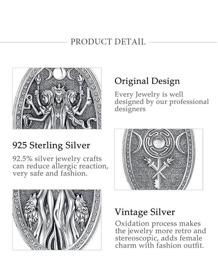 925 Silver Wicca Triple Moon Goddess Necklace Hecate Goddess Necklace Pagan Triple Goddess Jewelry-MoonChildWorld