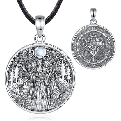 925 Silver Wicca Triple Moon Goddess Necklace Hecate Goddess Necklace Pagan Triple Goddess Jewelry-MoonChildWorld