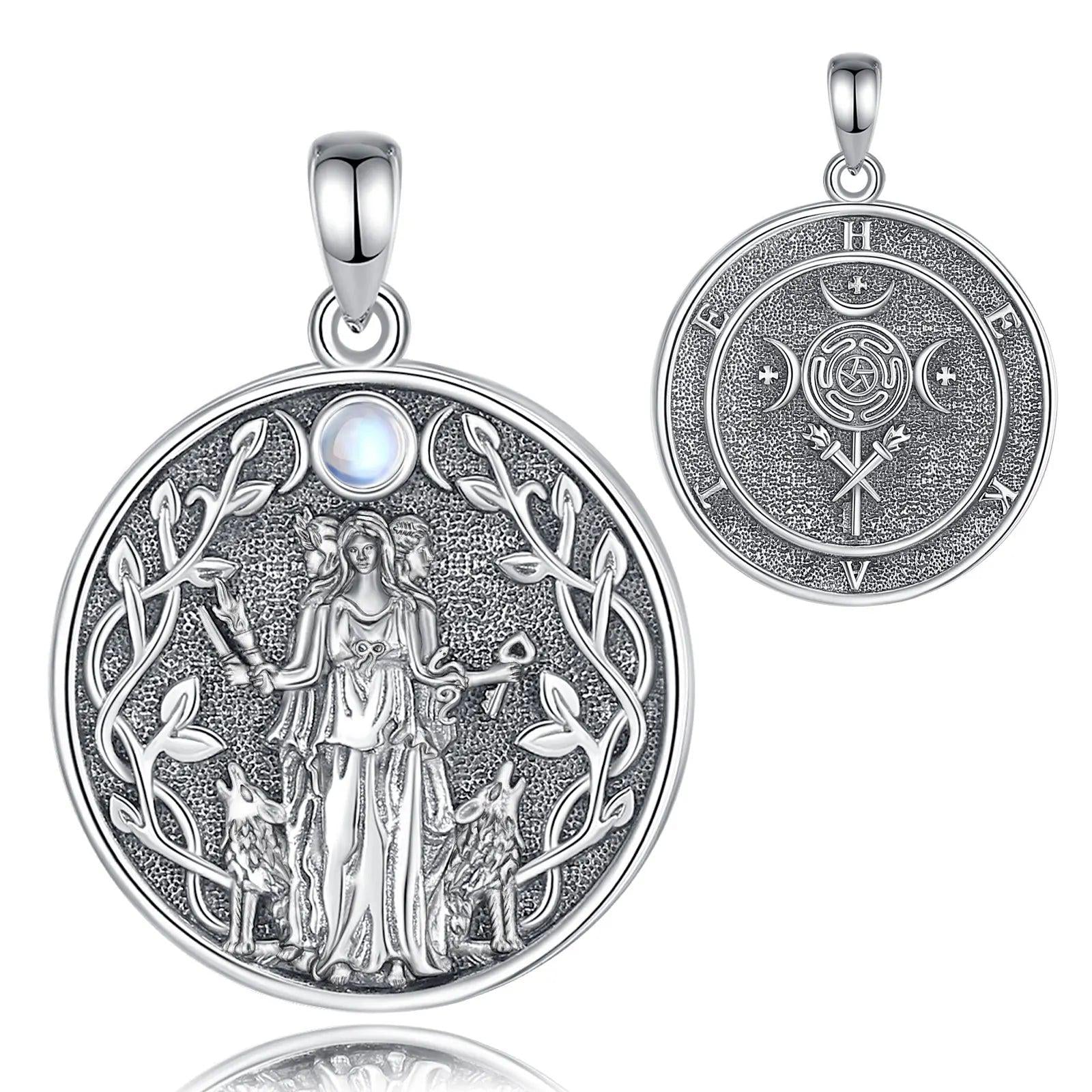 925 Silver Wicca Triple Moon Goddess Necklace Hecate Goddess Necklace Pagan Triple Goddess Jewelry-MoonChildWorld