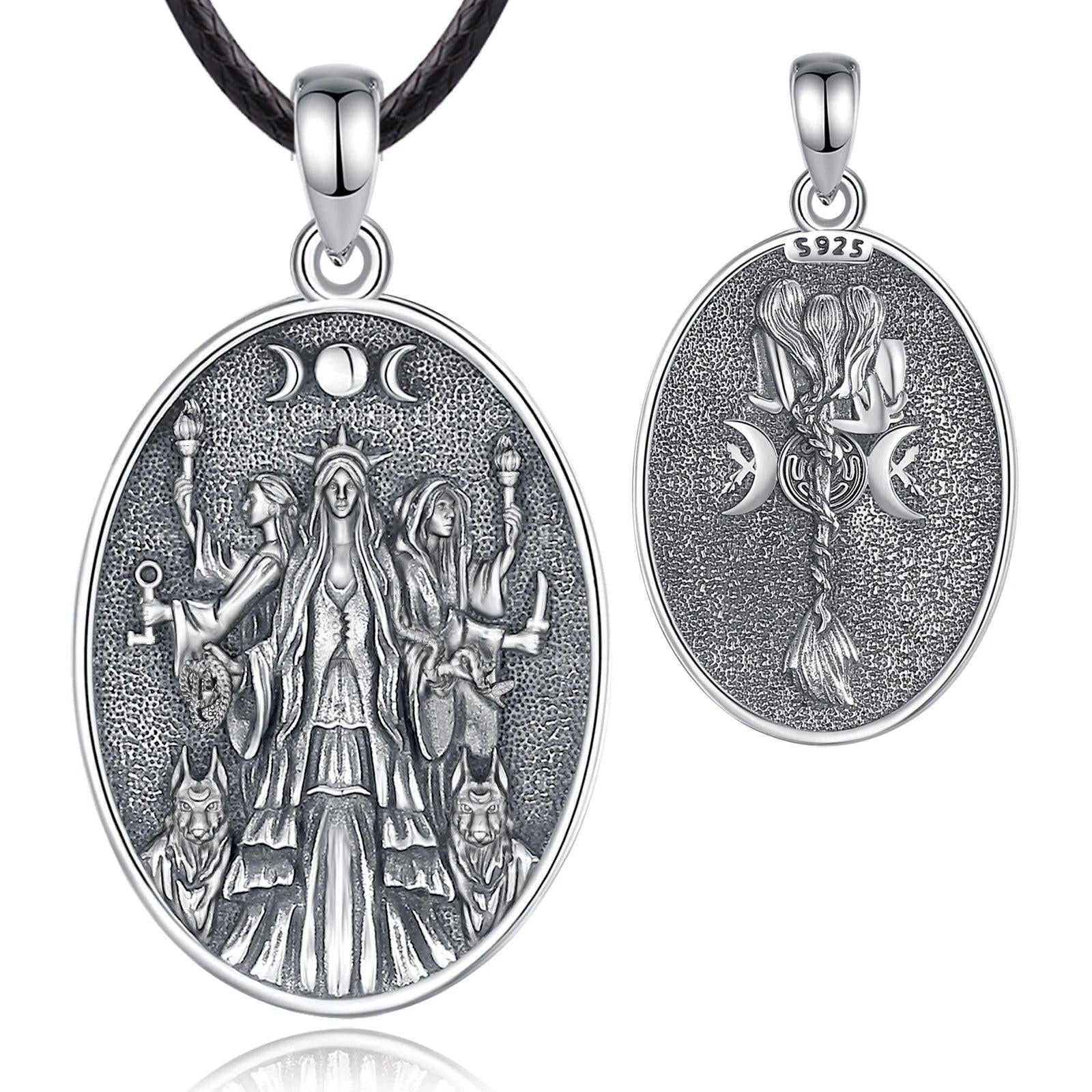 925 Silver Wicca Triple Moon Goddess Necklace Hecate Goddess Necklace Pagan Triple Goddess Jewelry-MoonChildWorld