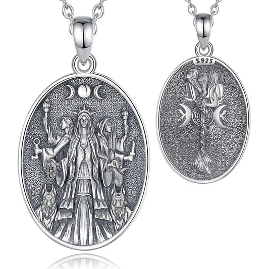 925 Silver Wicca Triple Moon Goddess Necklace Hecate Goddess Necklace Pagan Triple Goddess Jewelry