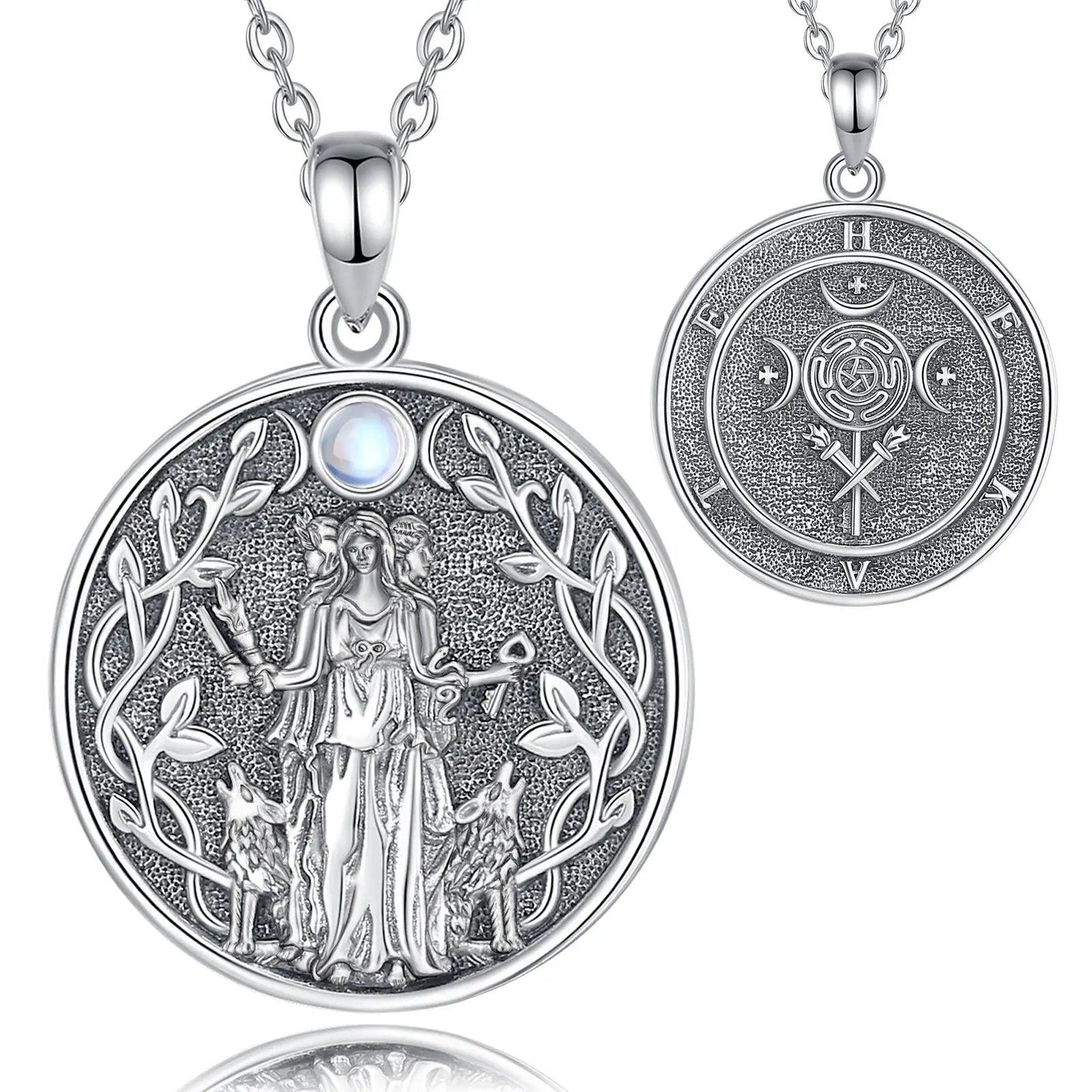 925 Silver Wicca Triple Moon Goddess Necklace Hecate Goddess Necklace Pagan Triple Goddess Jewelry-MoonChildWorld