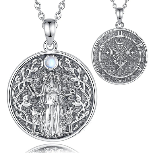 925 Silver Wicca Triple Moon Goddess Necklace Hecate Goddess Necklace Pagan Triple Goddess Jewelry