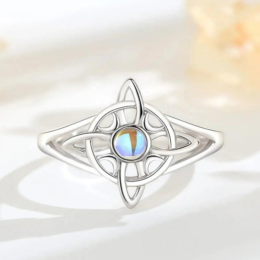925 Silver Witchcraft Celtic Knot Adjustable Ring Moonstone Triple Moon Ring Wicca Jewelry-MoonChildWorld