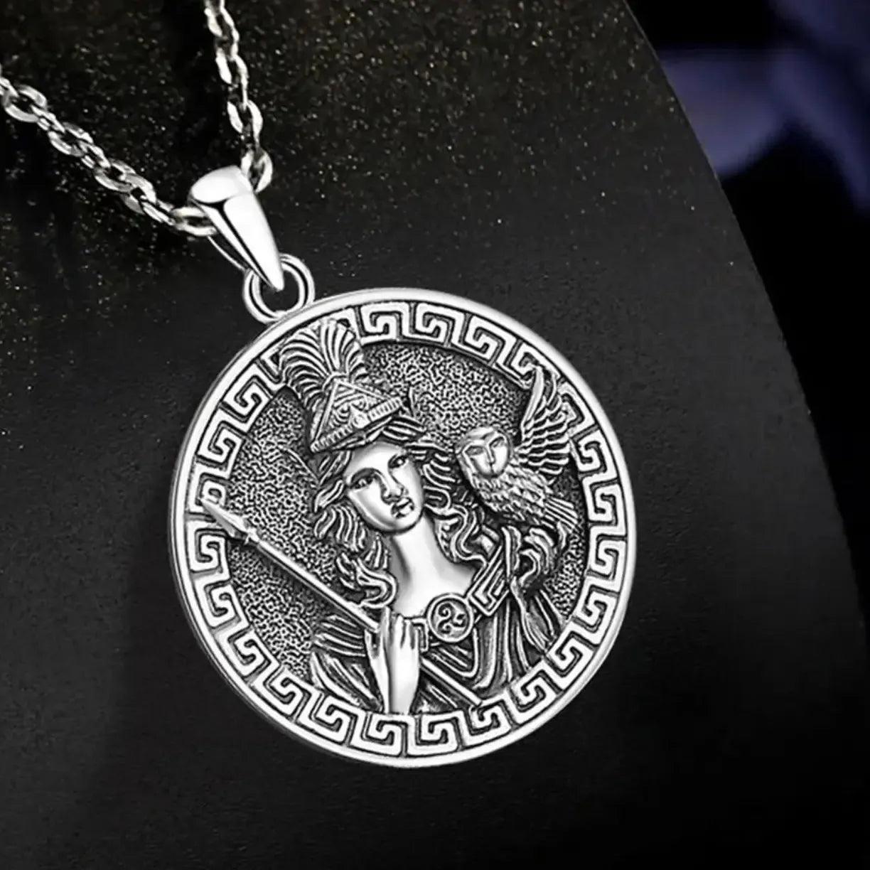 925 Sterling Silver Athena Goddess Necklace Vintage Owl Pendant Greek Mythology Pagan Jewelry-MoonChildWorld