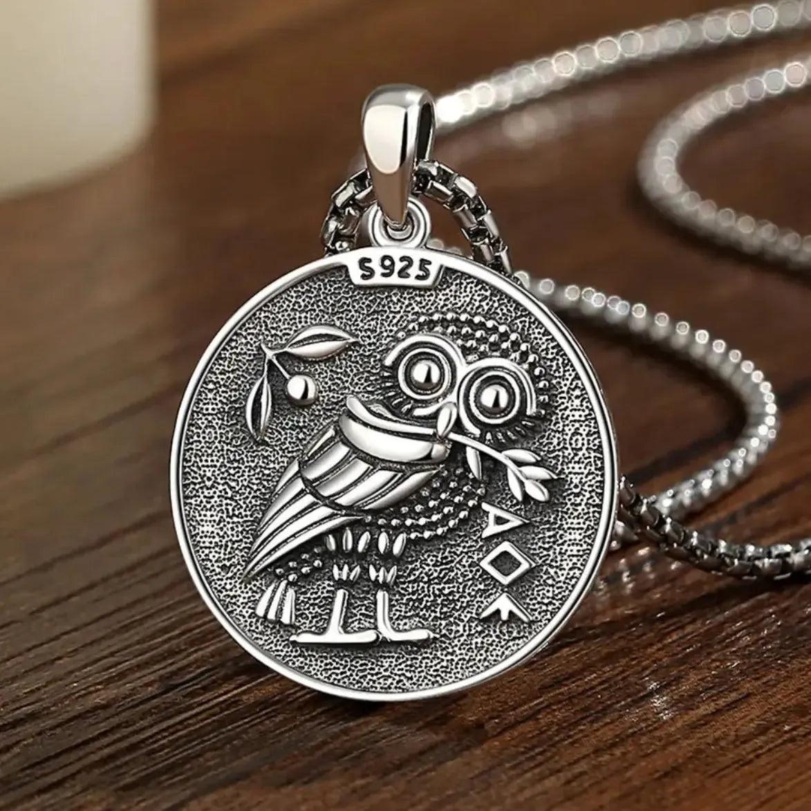 925 Sterling Silver Athena Goddess Necklace Vintage Owl Pendant Greek Mythology Pagan Jewelry-MoonChildWorld
