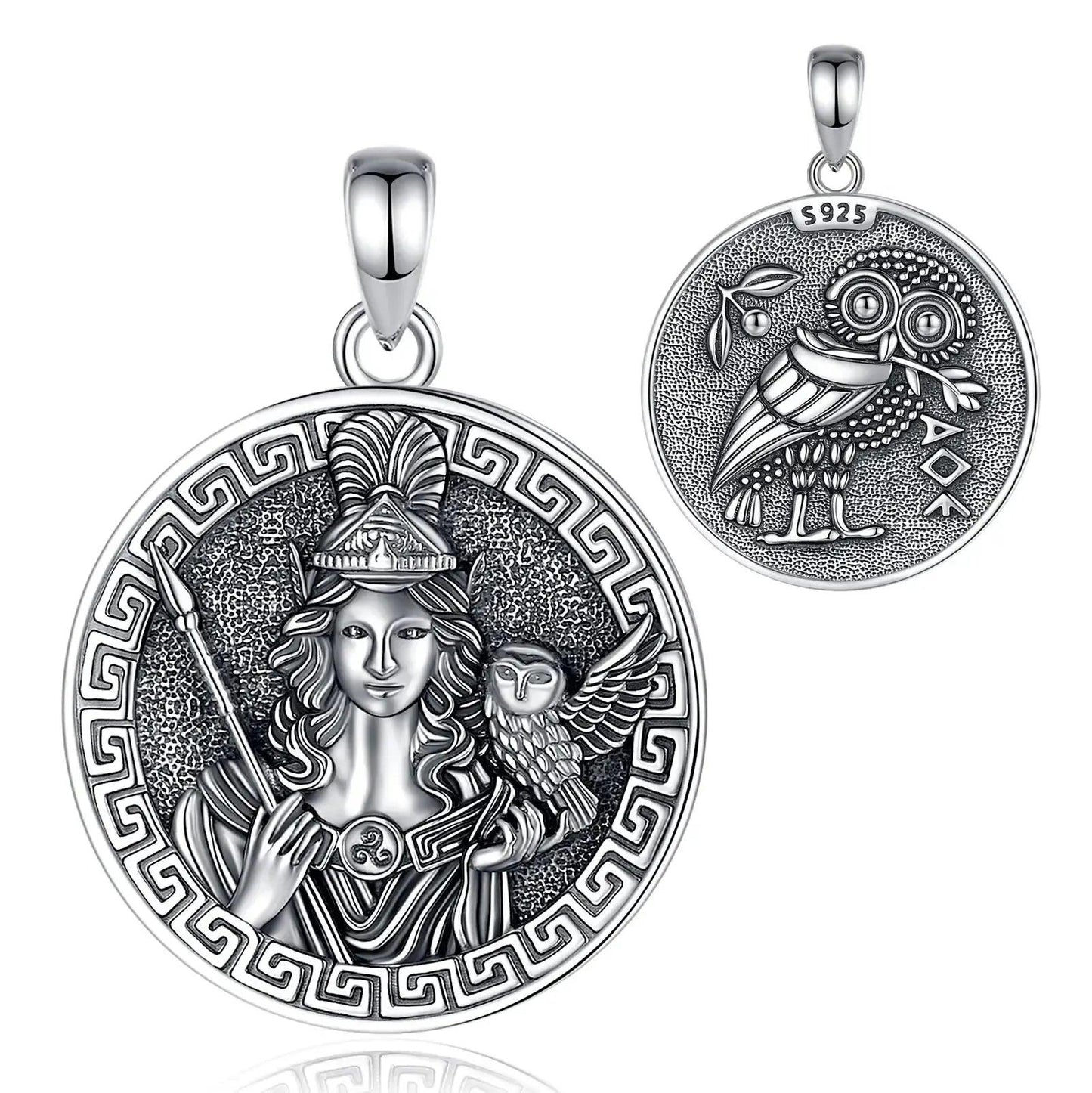 925 Sterling Silver Athena Goddess Necklace Vintage Owl Pendant Greek Mythology Pagan Jewelry-MoonChildWorld