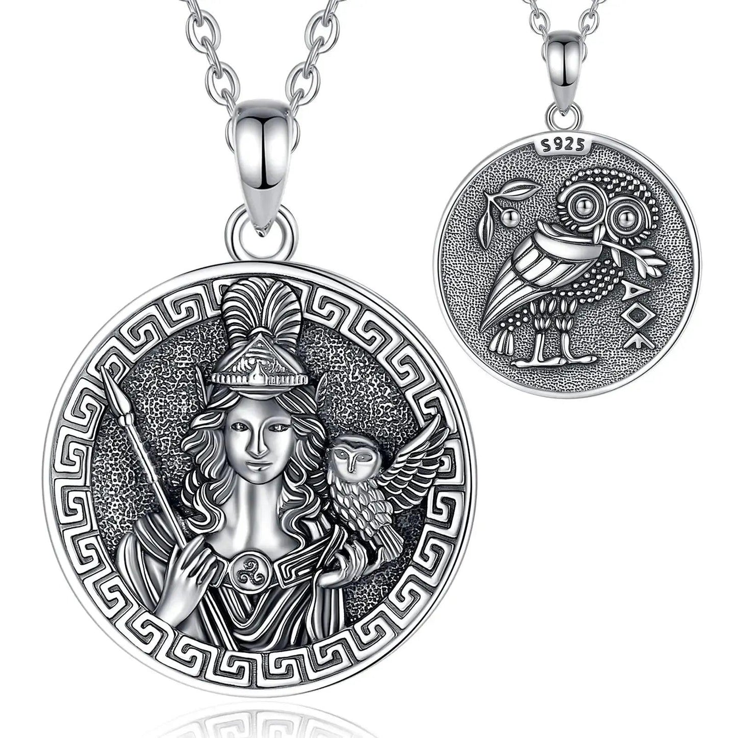 925 Sterling Silver Athena Goddess Necklace Vintage Owl Pendant Greek Mythology Pagan Jewelry-MoonChildWorld