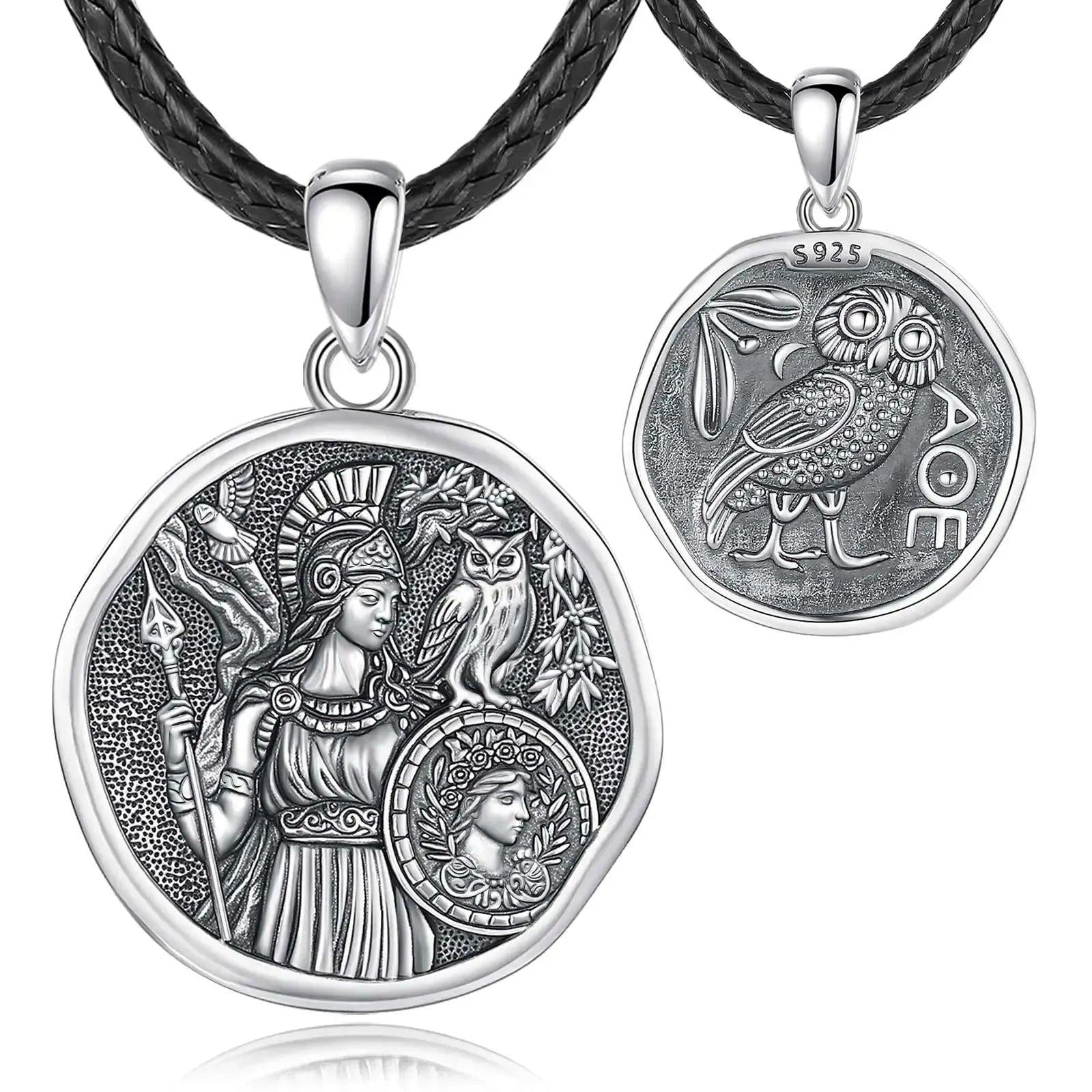 925 Sterling Silver Athena Goddess with Owl Necklace Greek Goddess Mythology Pagan Jewelry-MoonChildWorld