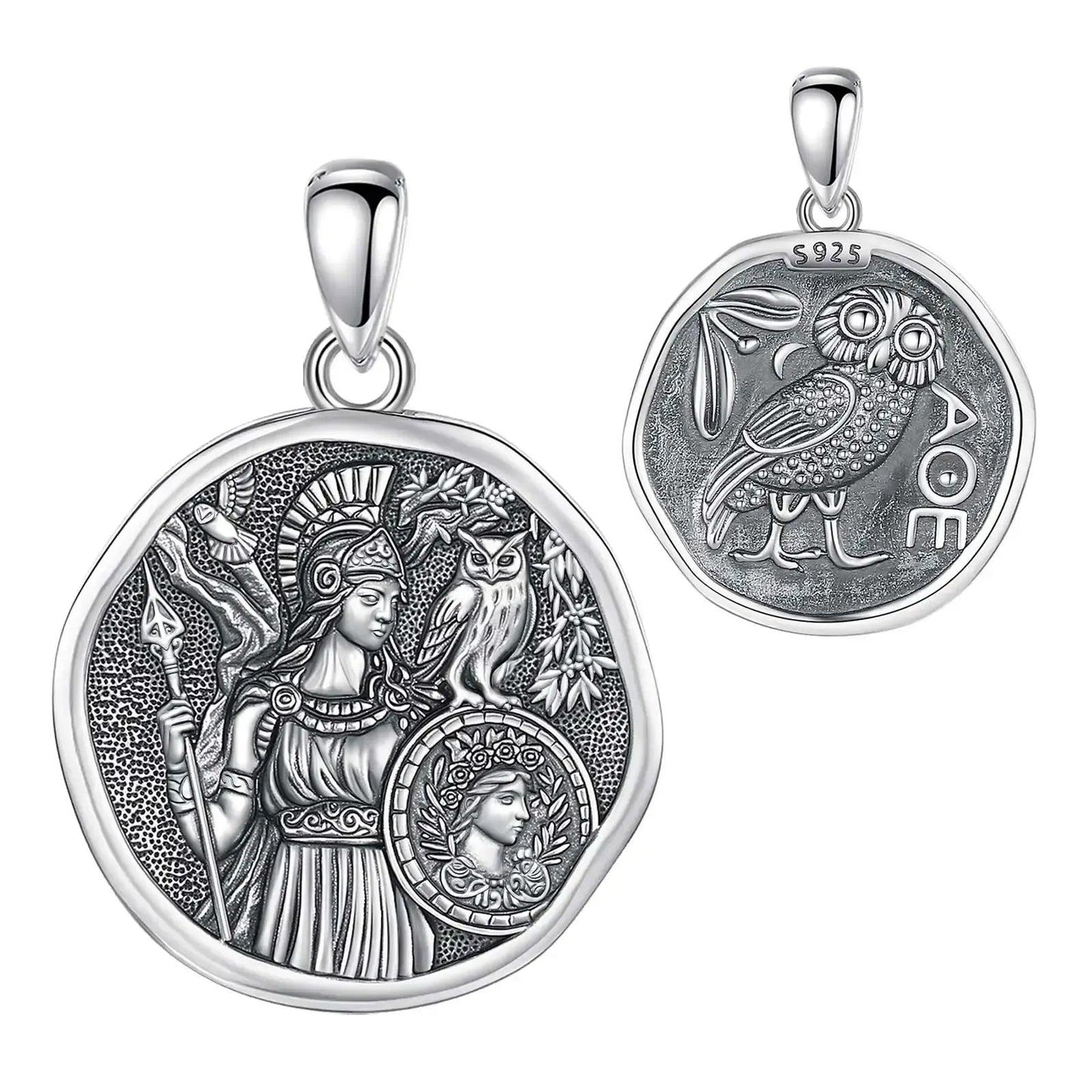 925 Sterling Silver Athena Goddess with Owl Necklace Greek Goddess Mythology Pagan Jewelry-MoonChildWorld