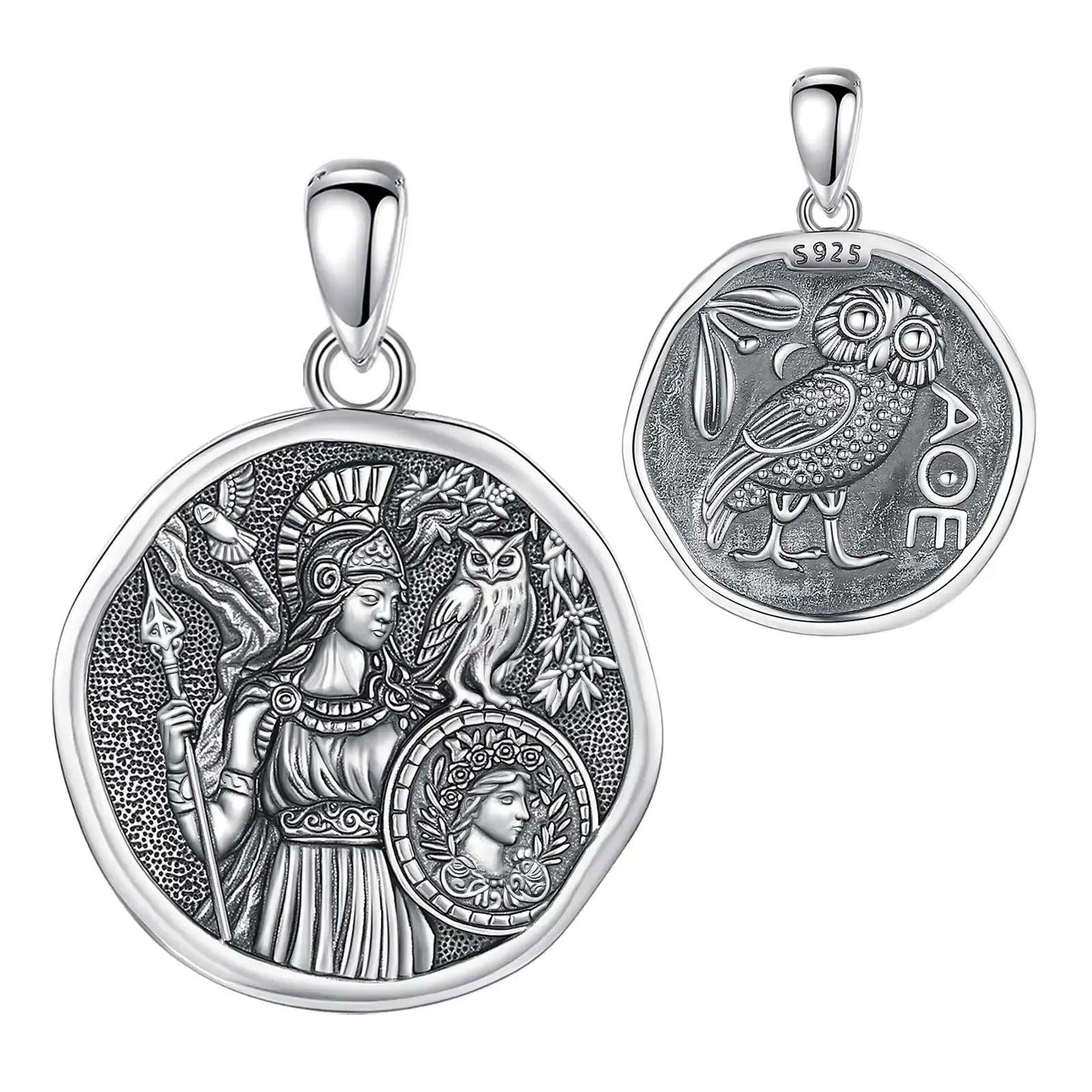 925 Sterling Silver Athena Goddess with Owl Necklace Greek Goddess Mythology Pagan Jewelry-MoonChildWorld