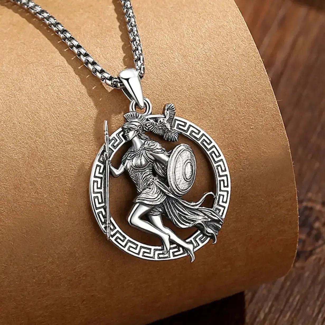 925 Sterling Silver Athena Greek Goddess of War and Vintage Owl Necklace Amulet Mythology Jewelry-MoonChildWorld