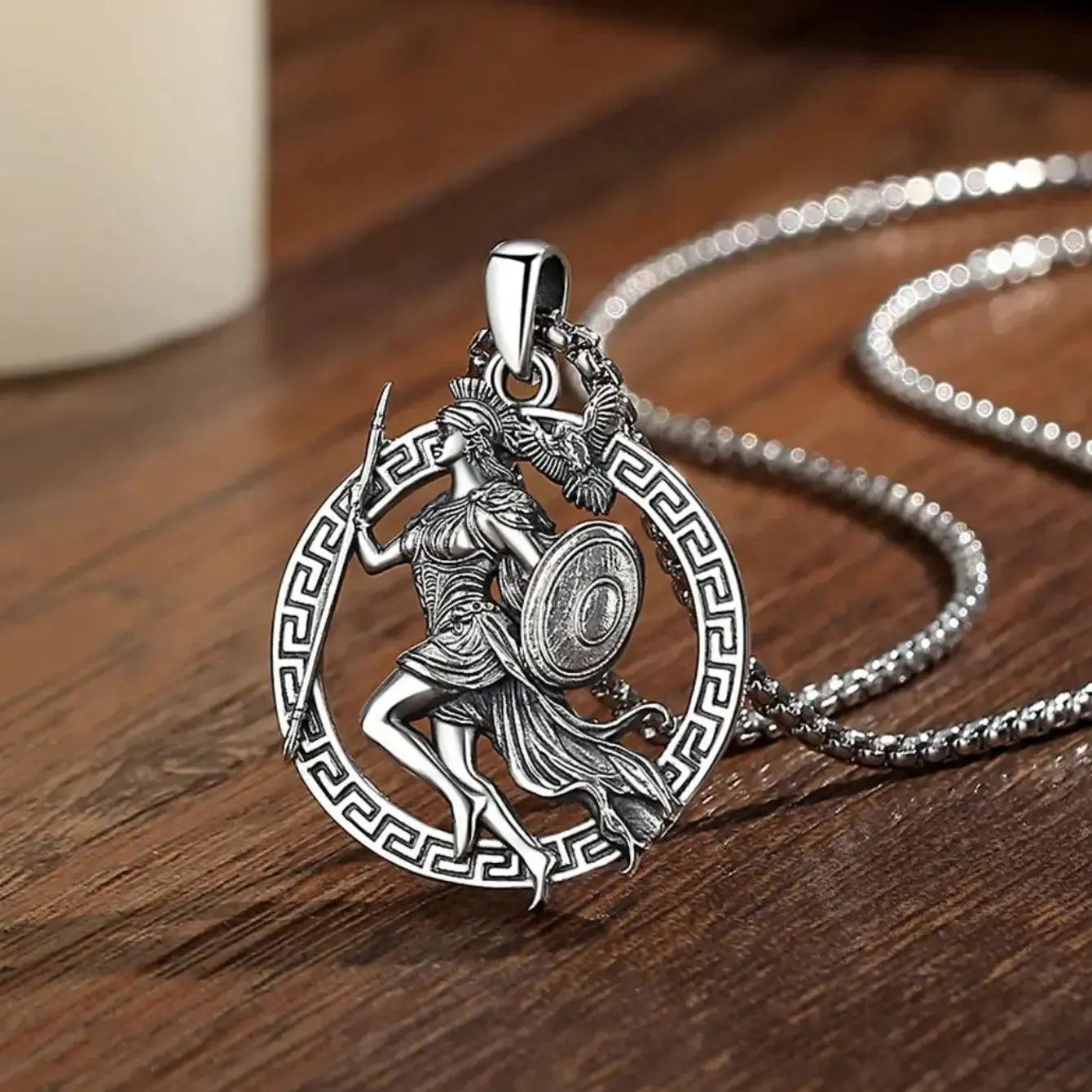 925 Sterling Silver Athena Greek Goddess of War and Vintage Owl Necklace Amulet Mythology Jewelry-MoonChildWorld