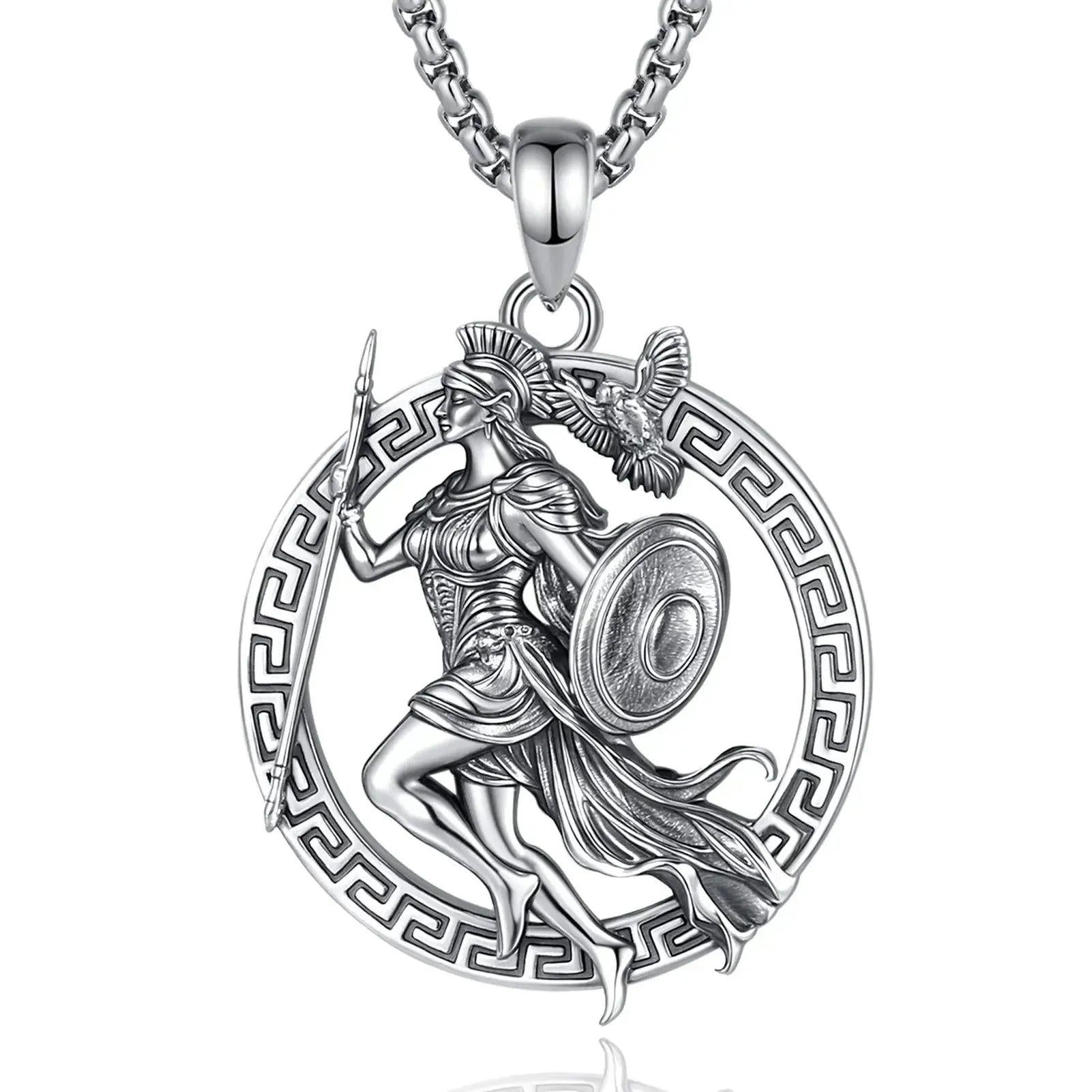925 Sterling Silver Athena Greek Goddess of War and Vintage Owl Necklace Amulet Mythology Jewelry-MoonChildWorld