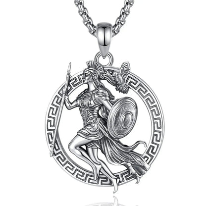 925 Sterling Silver Athena Greek Goddess of War and Vintage Owl Necklace Amulet Mythology Jewelry-MoonChildWorld
