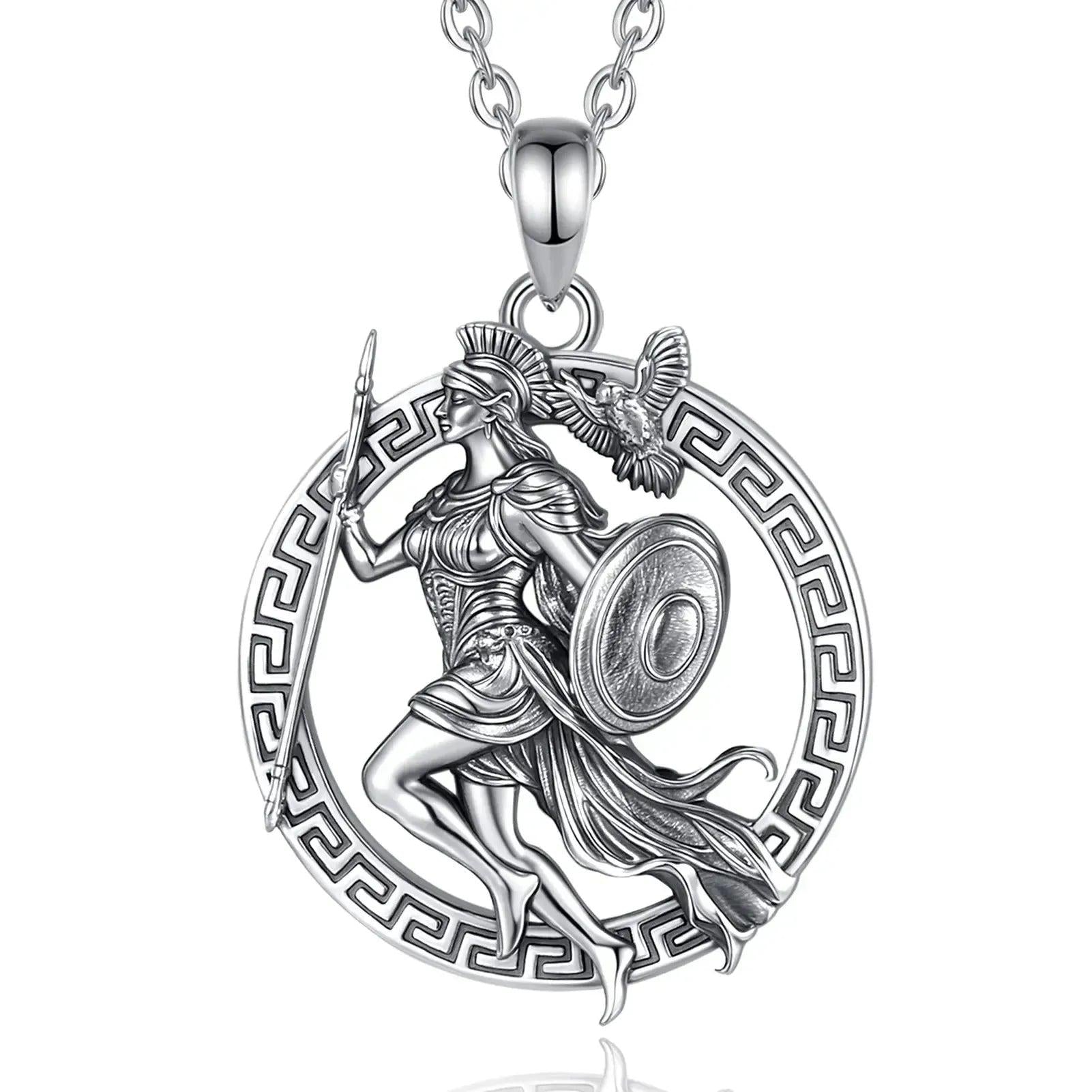 925 Sterling Silver Athena Greek Goddess of War and Vintage Owl Necklace Amulet Mythology Jewelry-MoonChildWorld