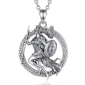 925 Sterling Silver Athena Greek Goddess of War and Vintage Owl Necklace Amulet Mythology Jewelry-MoonChildWorld