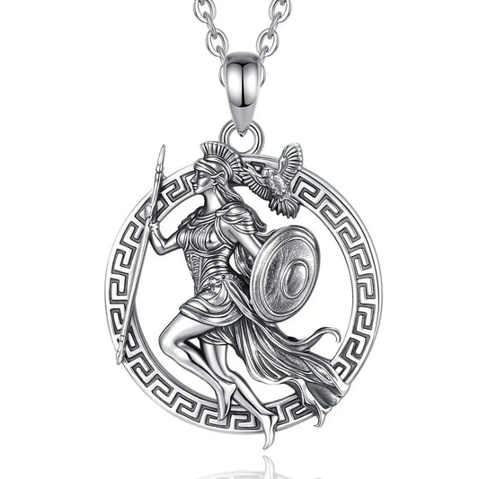 925 Sterling Silver Athena Greek Goddess of War and Vintage Owl Necklace Amulet Mythology Jewelry-MoonChildWorld