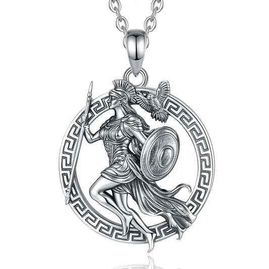 925 Sterling Silver Athena Greek Goddess of War and Vintage Owl Necklace Amulet Mythology Jewelry-MoonChildWorld