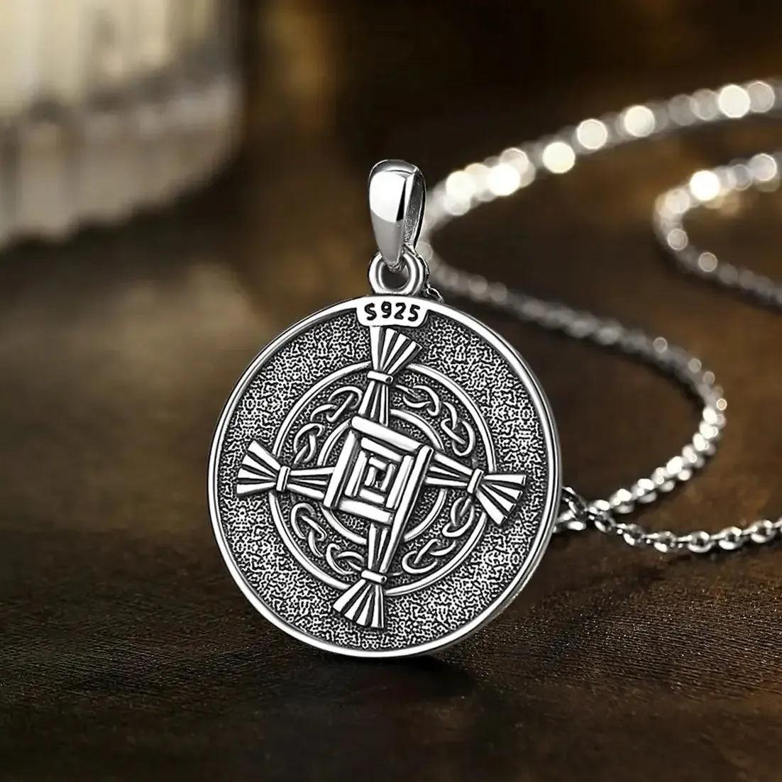 925 Sterling Silver Brigid Goddess Pendant Brigid's Cross Celtic Fire Amulet Necklace Wicca Pagan Jewelry-MoonChildWorld