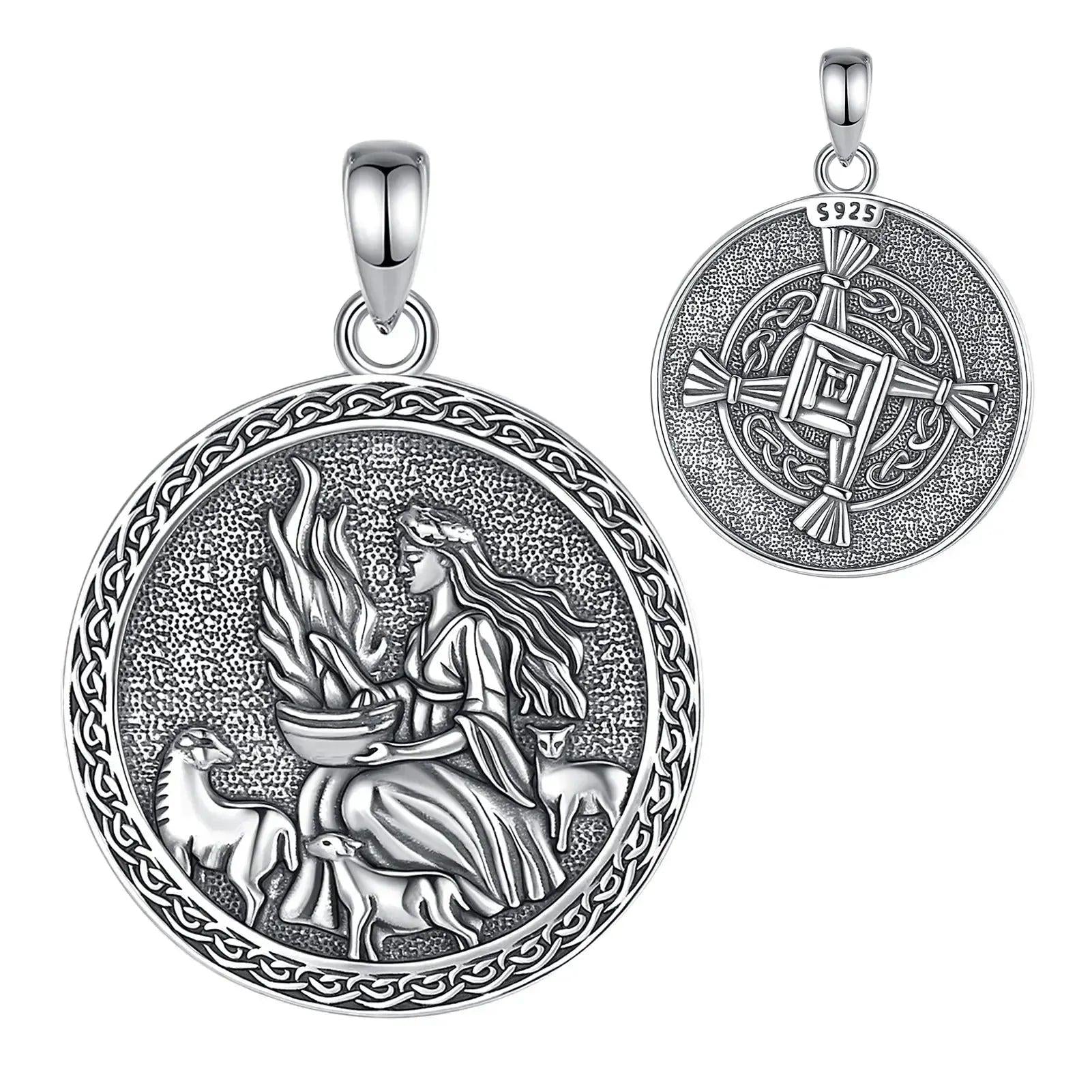 925 Sterling Silver Brigid Goddess Pendant Brigid's Cross Celtic Fire Amulet Necklace Wicca Pagan Jewelry-MoonChildWorld