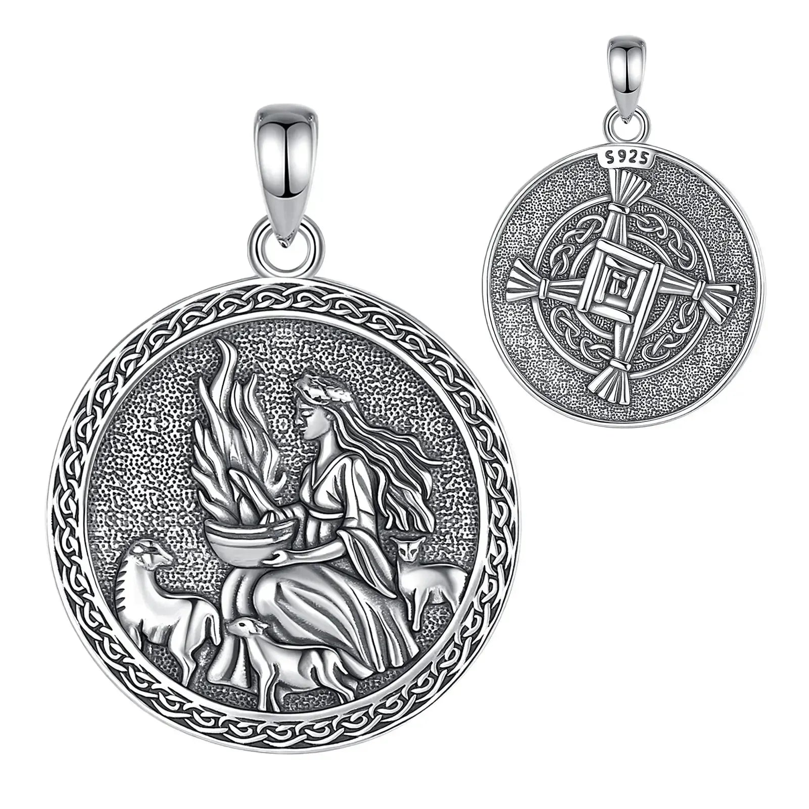 925 Sterling Silver Brigid Goddess Pendant Brigid's Cross Celtic Fire Amulet Necklace Wicca Pagan Jewelry-MoonChildWorld