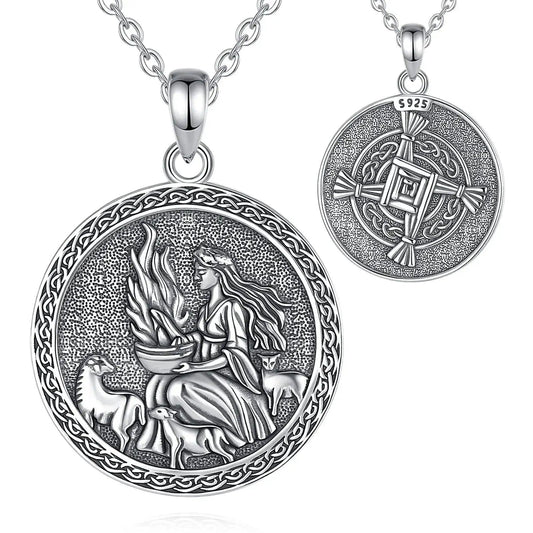 925 Sterling Silver Brigid Goddess Pendant Brigid's Cross Celtic Fire Amulet Necklace Wicca Pagan Jewelry-MoonChildWorld