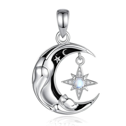 925 Sterling Silver Celestial Moon Cat Necklace for Witches & Wiccans-MoonChildWorld