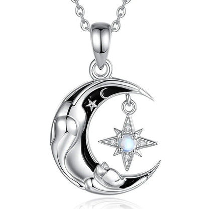 925 Sterling Silver Celestial Moon Cat Necklace for Witches & Wiccans-MoonChildWorld