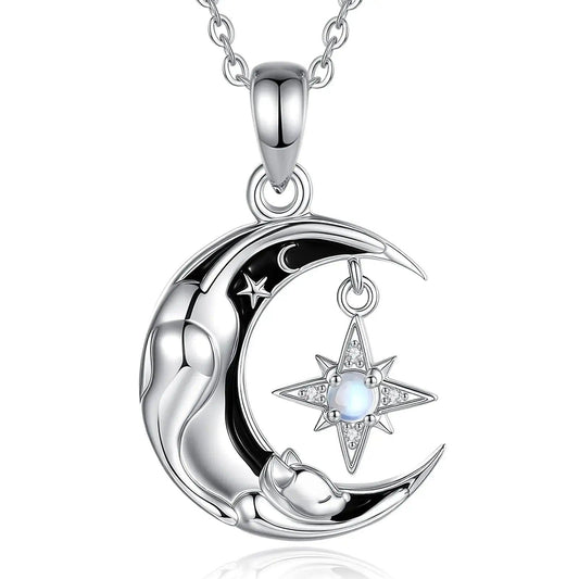 925 Sterling Silver Celestial Moon Cat Necklace for Witches & Wiccans-MoonChildWorld