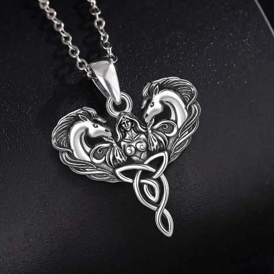 925 Sterling Silver Celtic Horse Pendant Wiccan Goddess Trinity Knot Necklace Pagan Spiritual Jewelry-MoonChildWorld