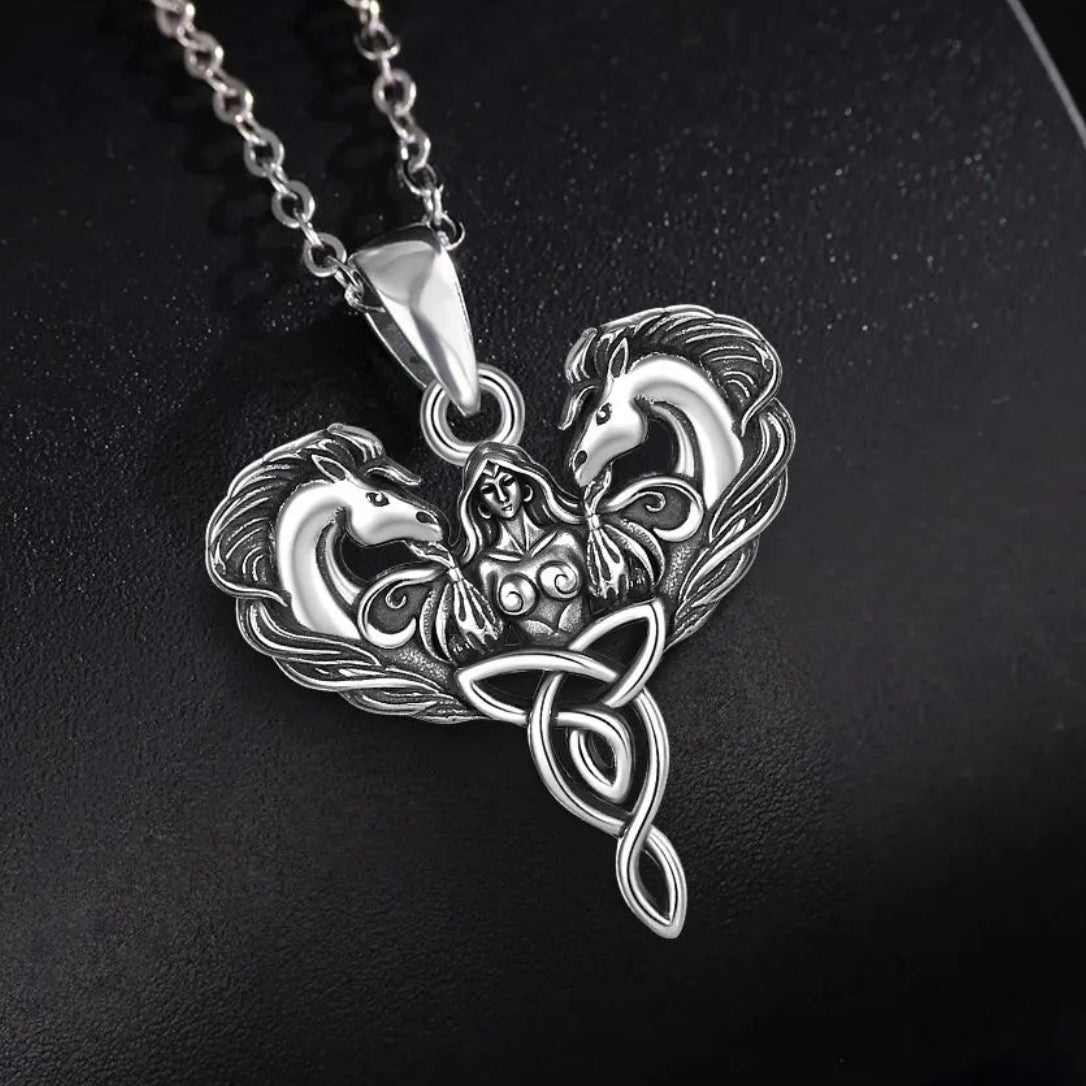 925 Sterling Silver Celtic Horse Pendant Wiccan Goddess Trinity Knot Necklace Pagan Spiritual Jewelry-MoonChildWorld