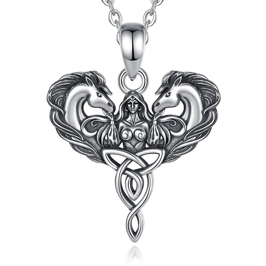 925 Sterling Silver Celtic Horse Pendant Wiccan Goddess Trinity Knot Necklace Pagan Spiritual Jewelry-MoonChildWorld