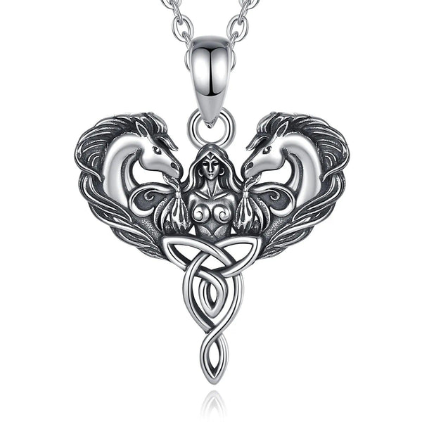 925 Sterling Silver Celtic Horse Pendant Wiccan Goddess Trinity Knot Necklace Pagan Spiritual Jewelry-MoonChildWorld